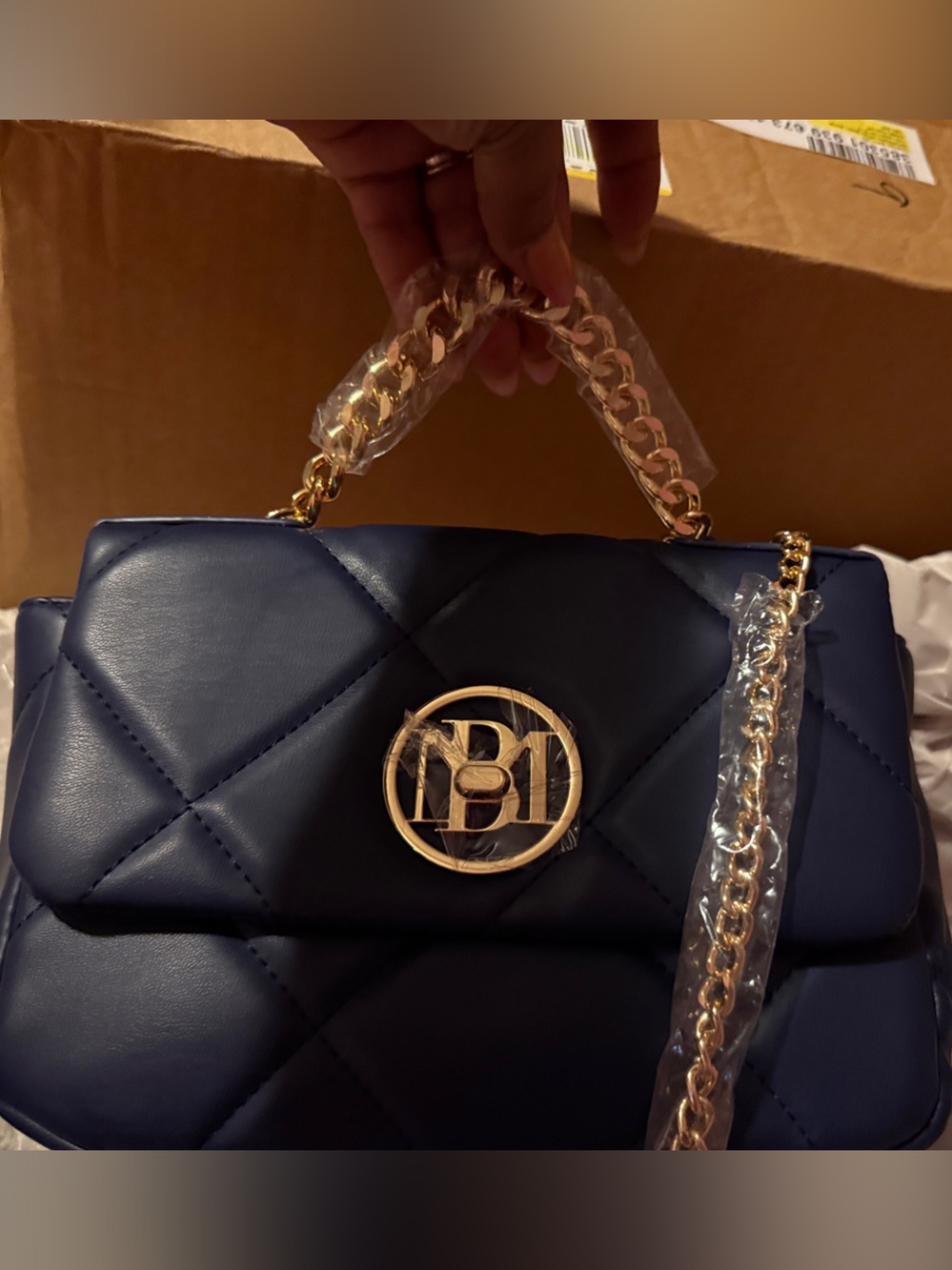 Elegant Badgley Mischka navy blue Quilted Crossbody Bag/clutch hand bag